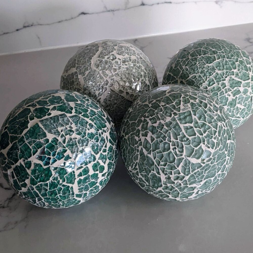 5 Decorative Orbs set, 4 Inch Decorative Balls Glass Mosaic Sphere Balls